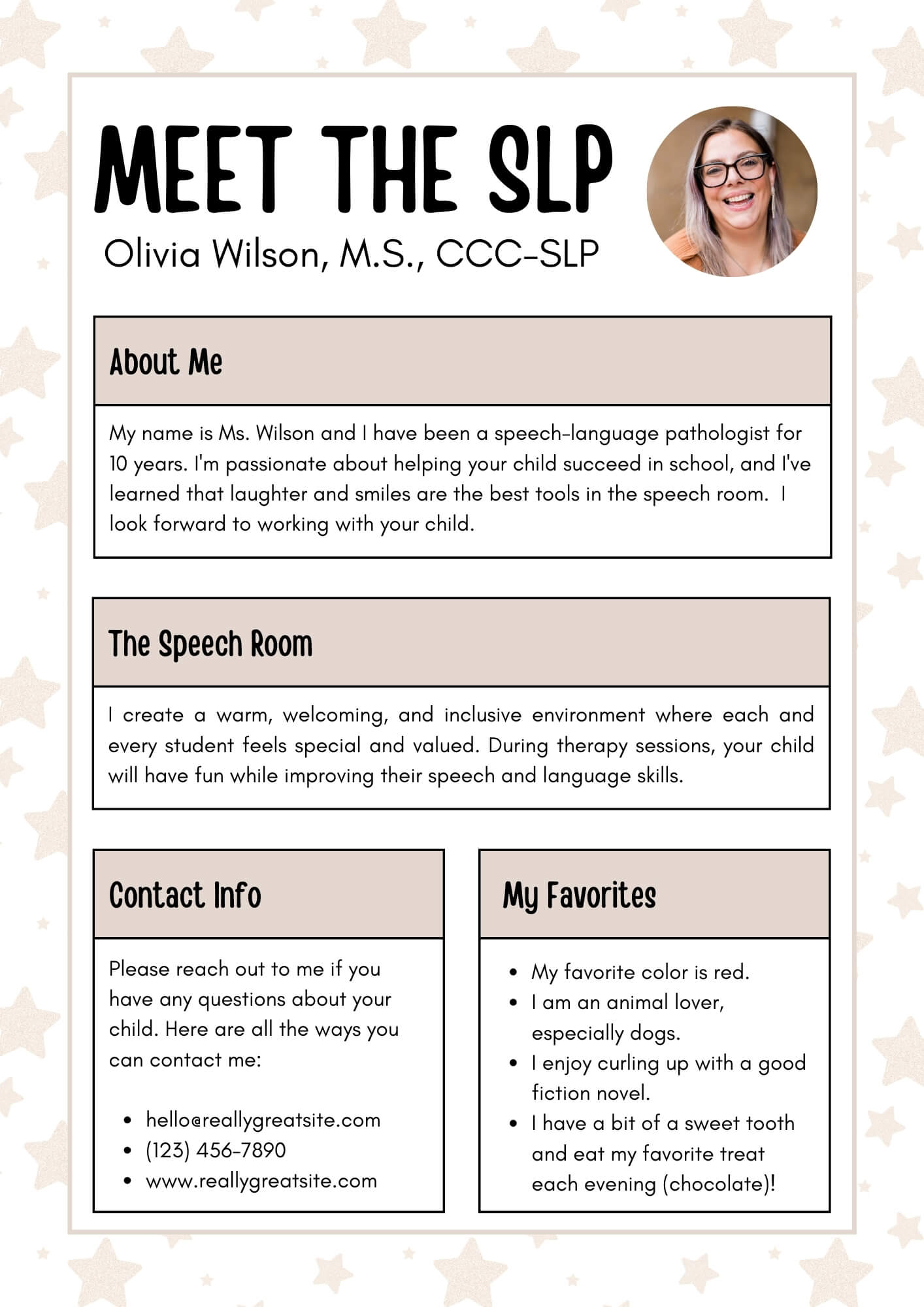 Examples of All about me teacher Templates